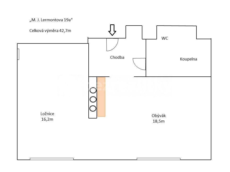 Pronájem bytu 2+kk 43 m², Michaila Jurjeviče Lermontova, Praha, Praha