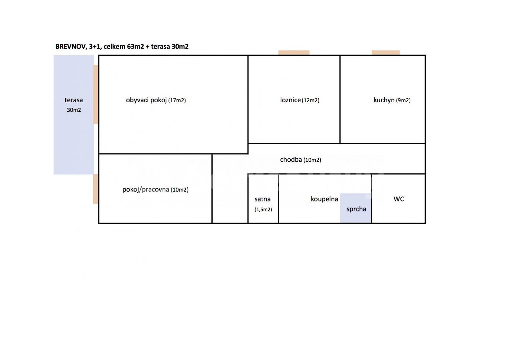 Pronájem bytu 3+1 63 m², Talichova, Praha, Praha