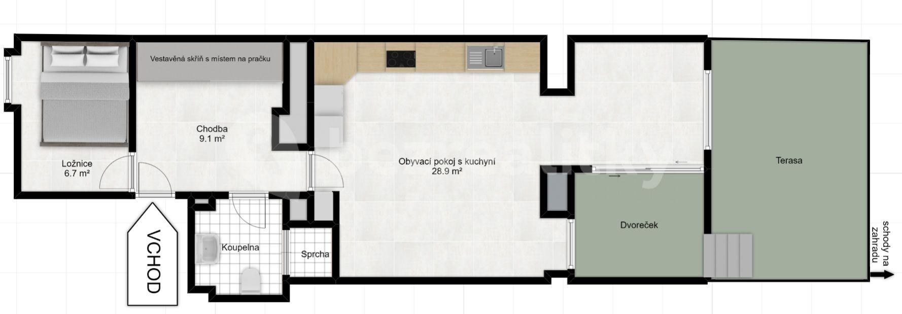 Pronájem bytu 2+kk 51 m², Na Balkáně, Praha, Praha