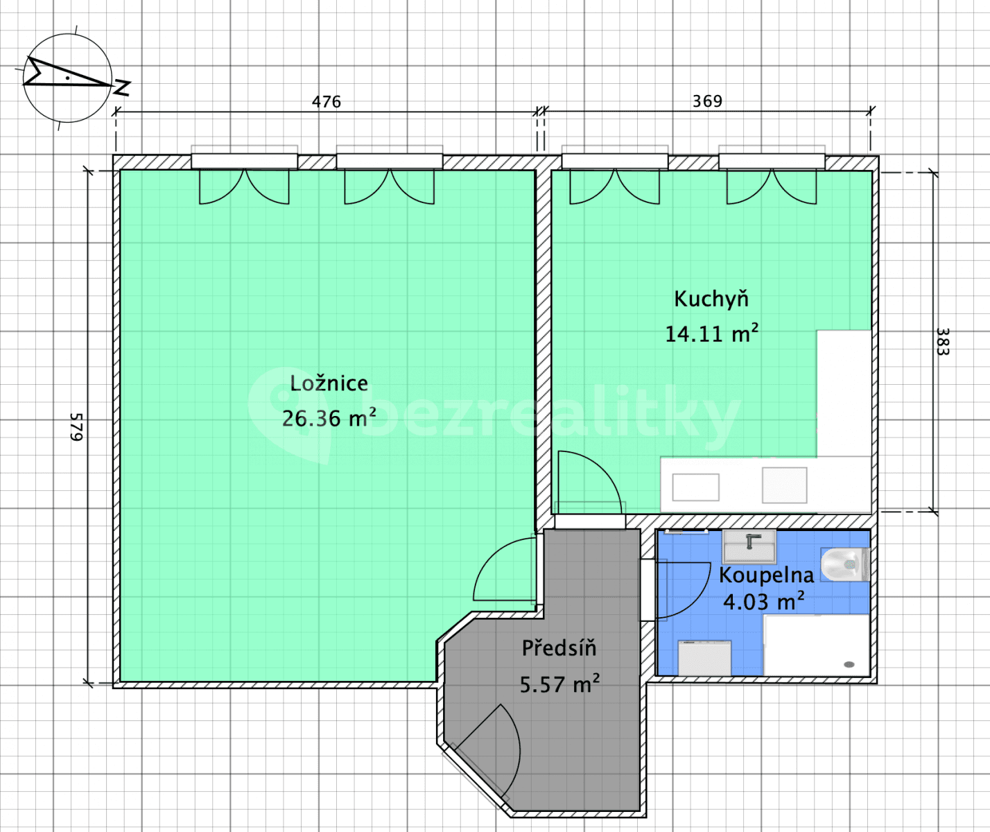 Pronájem bytu 2+kk 50 m², Křížová, Brno, Jihomoravský kraj