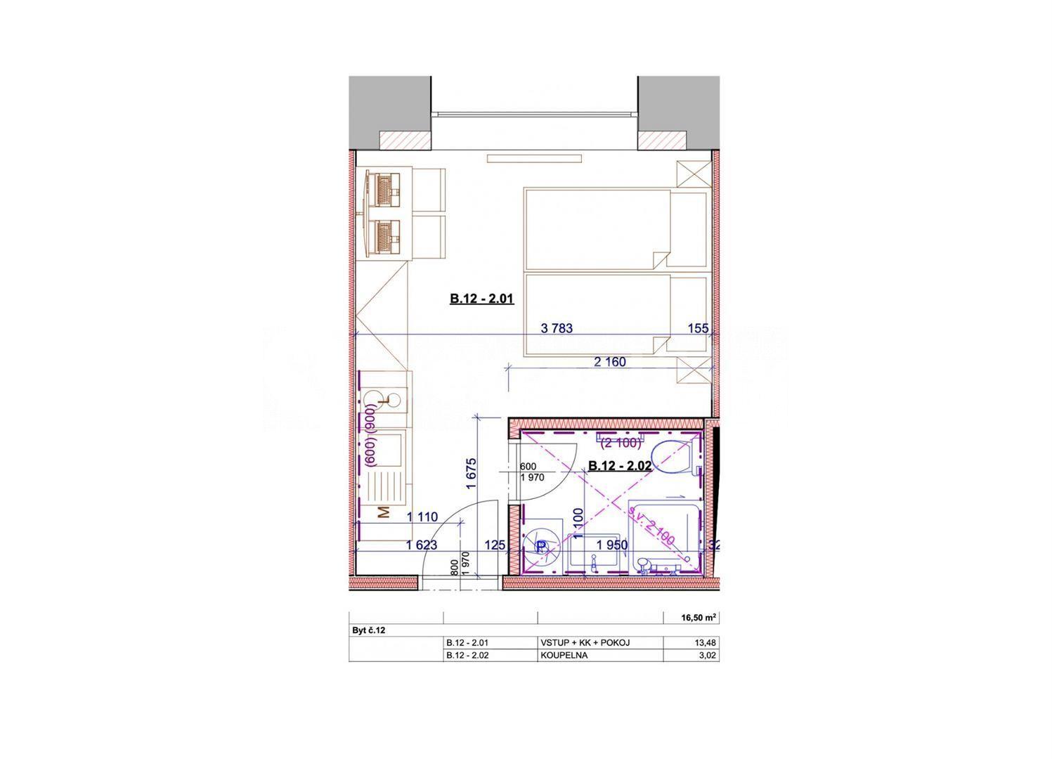 Pronájem bytu 1+kk 16 m², Hybešova, Brno, Jihomoravský kraj