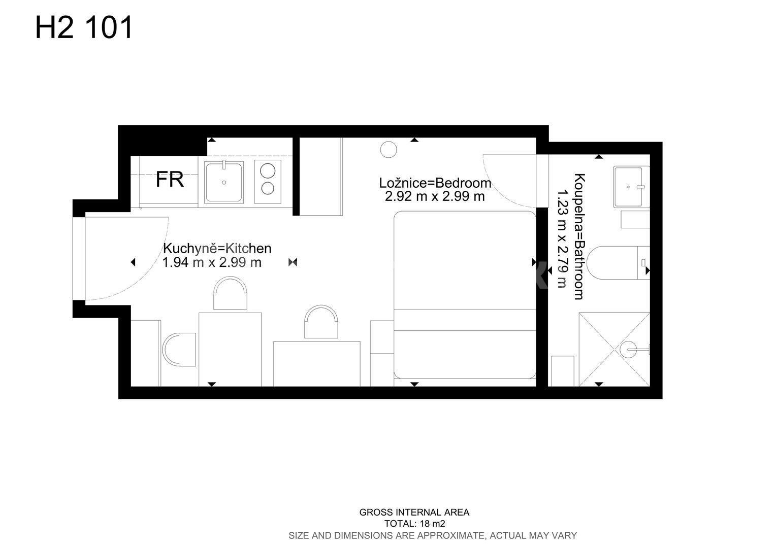 Pronájem bytu 1+kk 17 m², Hybešova, Brno, Jihomoravský kraj