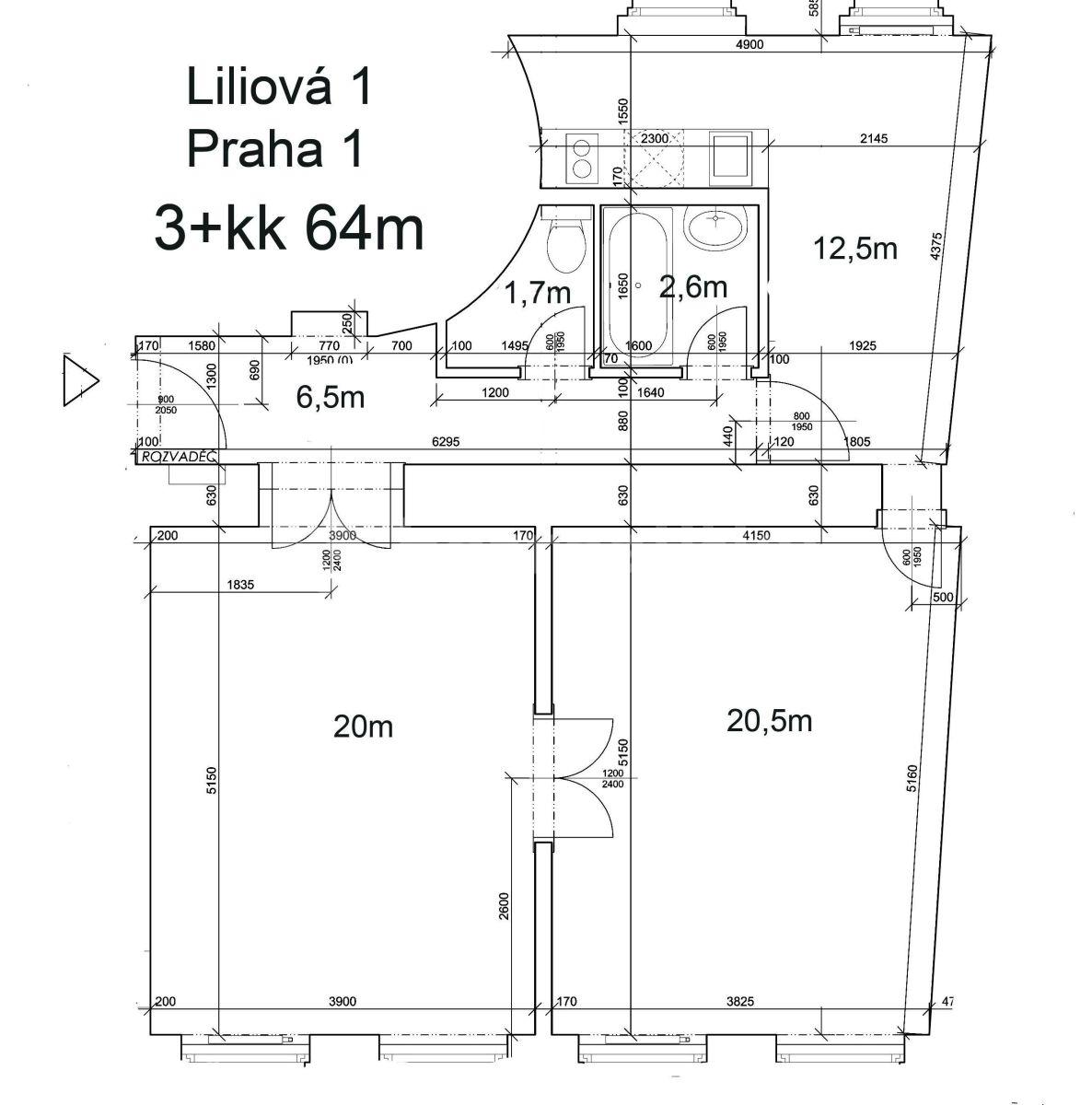 Pronájem bytu 3+kk 64 m², Liliová, Praha, Praha