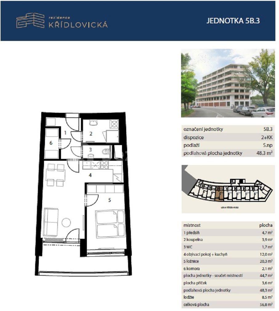 Pronájem bytu 2+kk 48 m², Křídlovická, Brno, Jihomoravský kraj