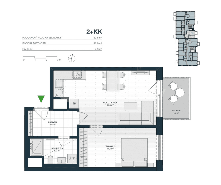 Pronájem bytu 2+kk 53 m², Nurmiho, Praha, Praha