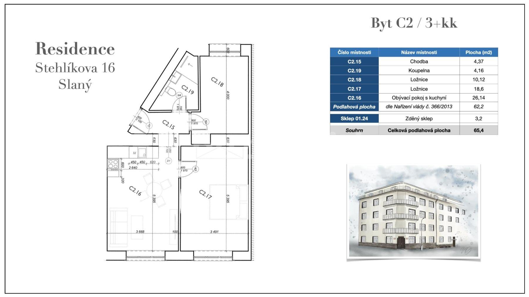 Prodej bytu 3+kk 68 m², Stehlíkova, Slaný, Středočeský kraj