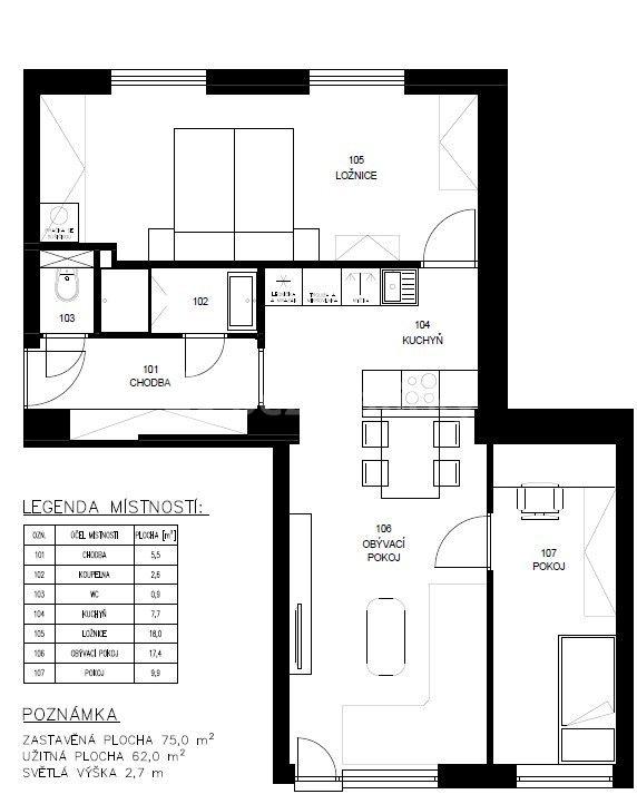 Prodej bytu 3+kk 62 m², Černokostelecká, Praha, Praha