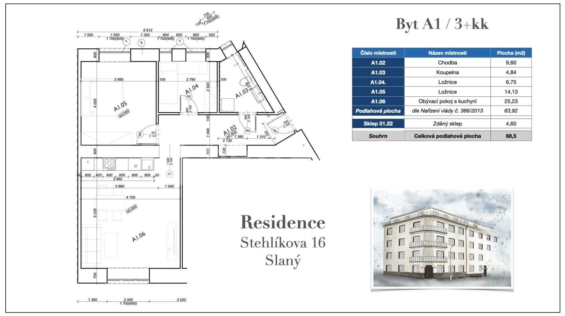 Prodej bytu 3+kk 68 m², Stehlíkova, Slaný, Středočeský kraj