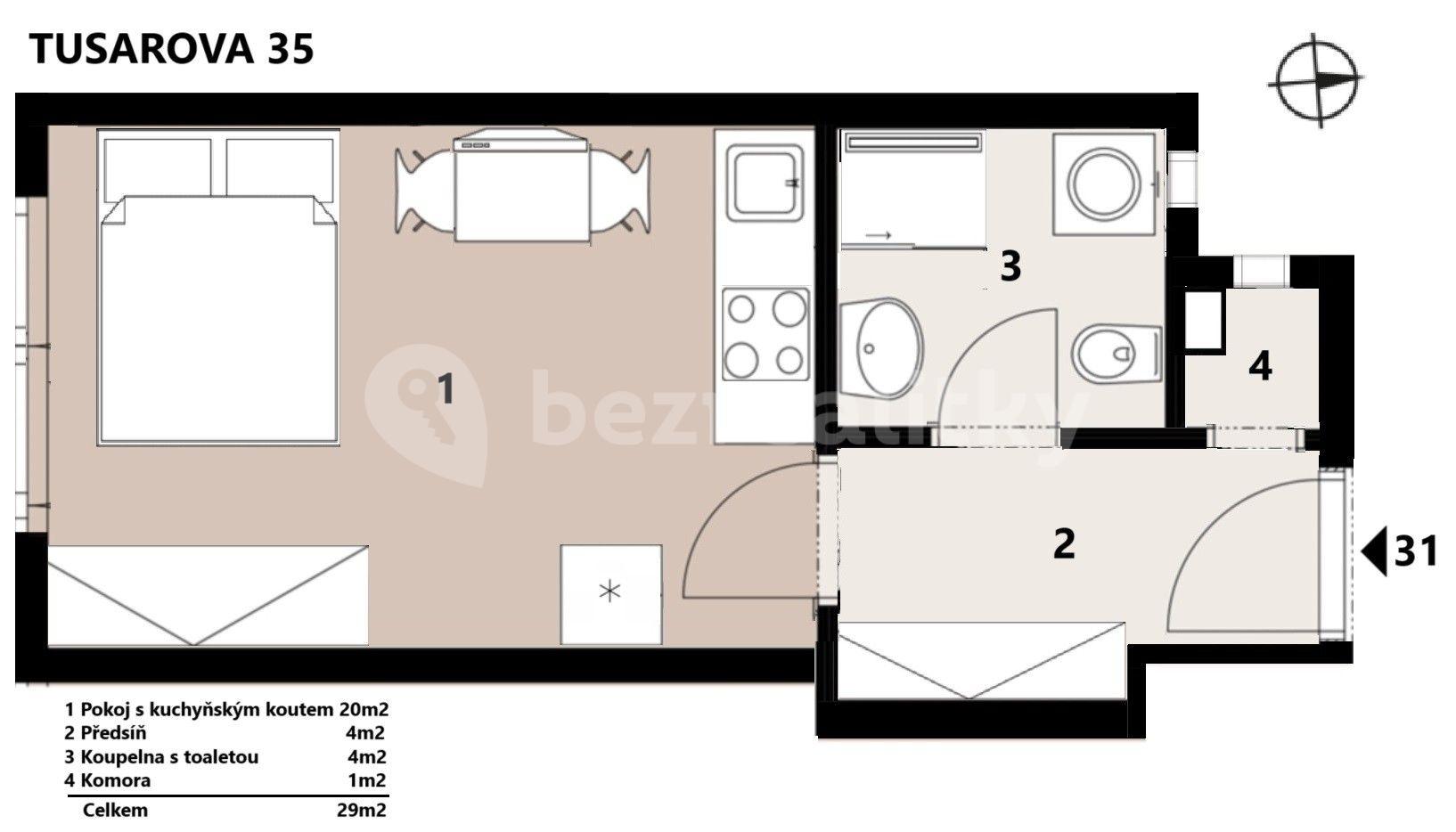 Pronájem bytu 1+kk 28 m², Tusarova, Praha, Praha