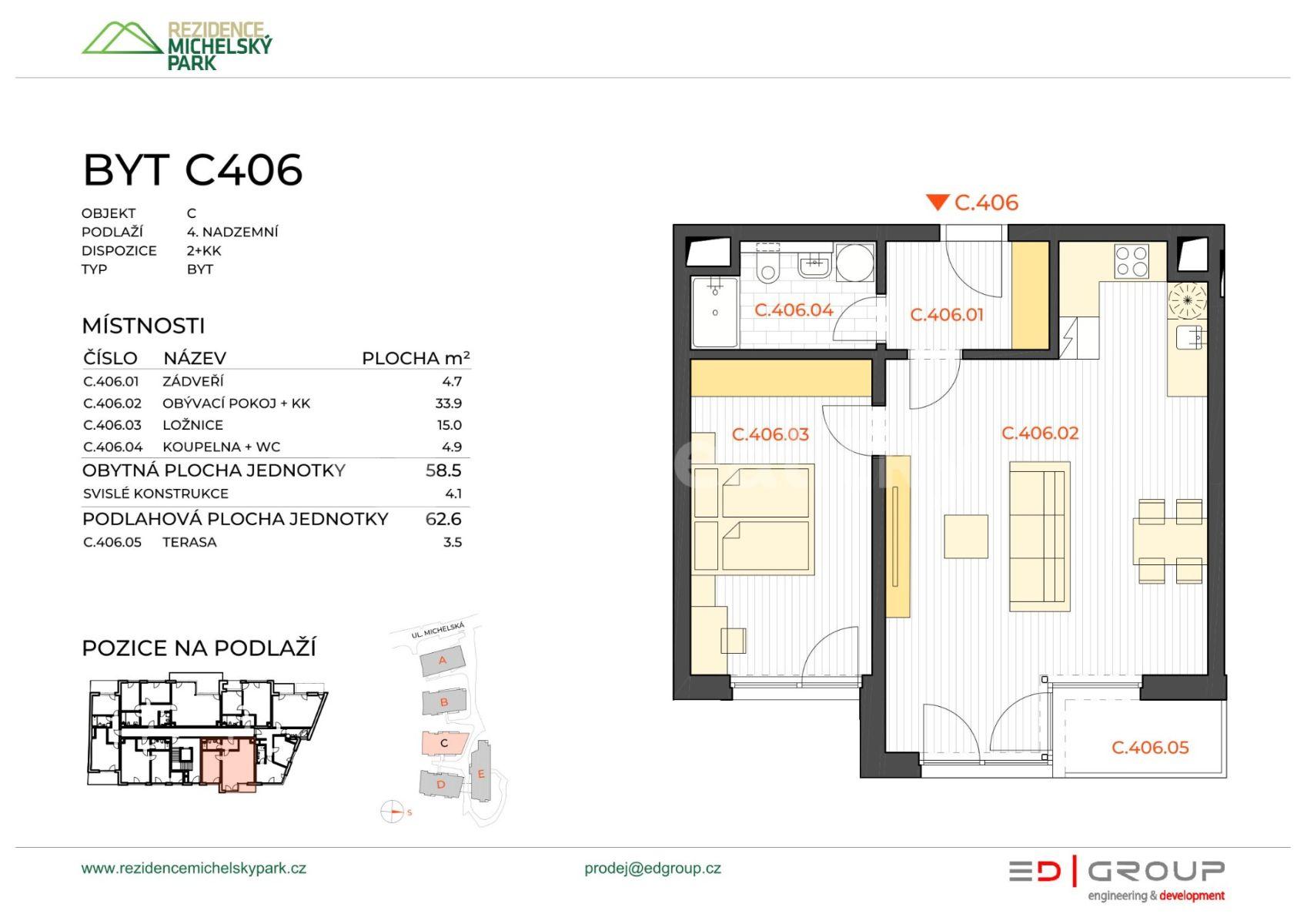 Pronájem bytu 2+kk 59 m², Michelská, Praha, Praha