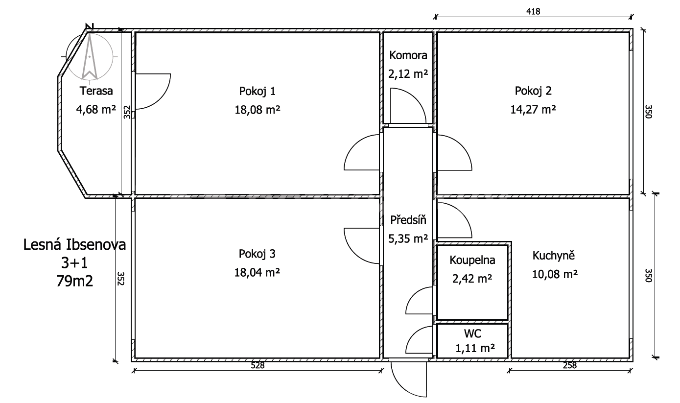 Pronájem bytu 3+1 79 m², Ibsenova, Brno, Jihomoravský kraj