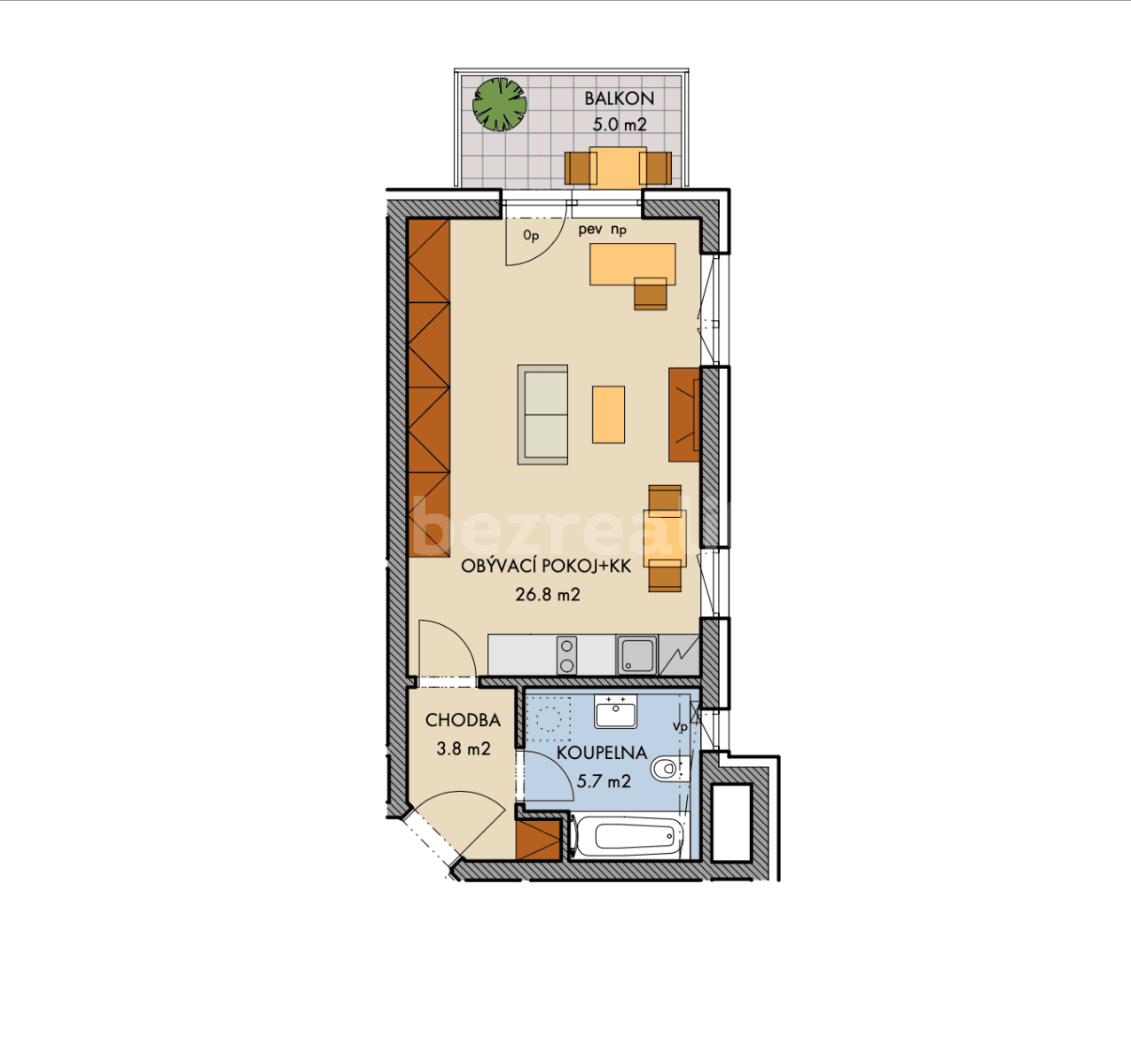 Pronájem bytu 1+kk 37 m², Honzíkova, Praha, Praha