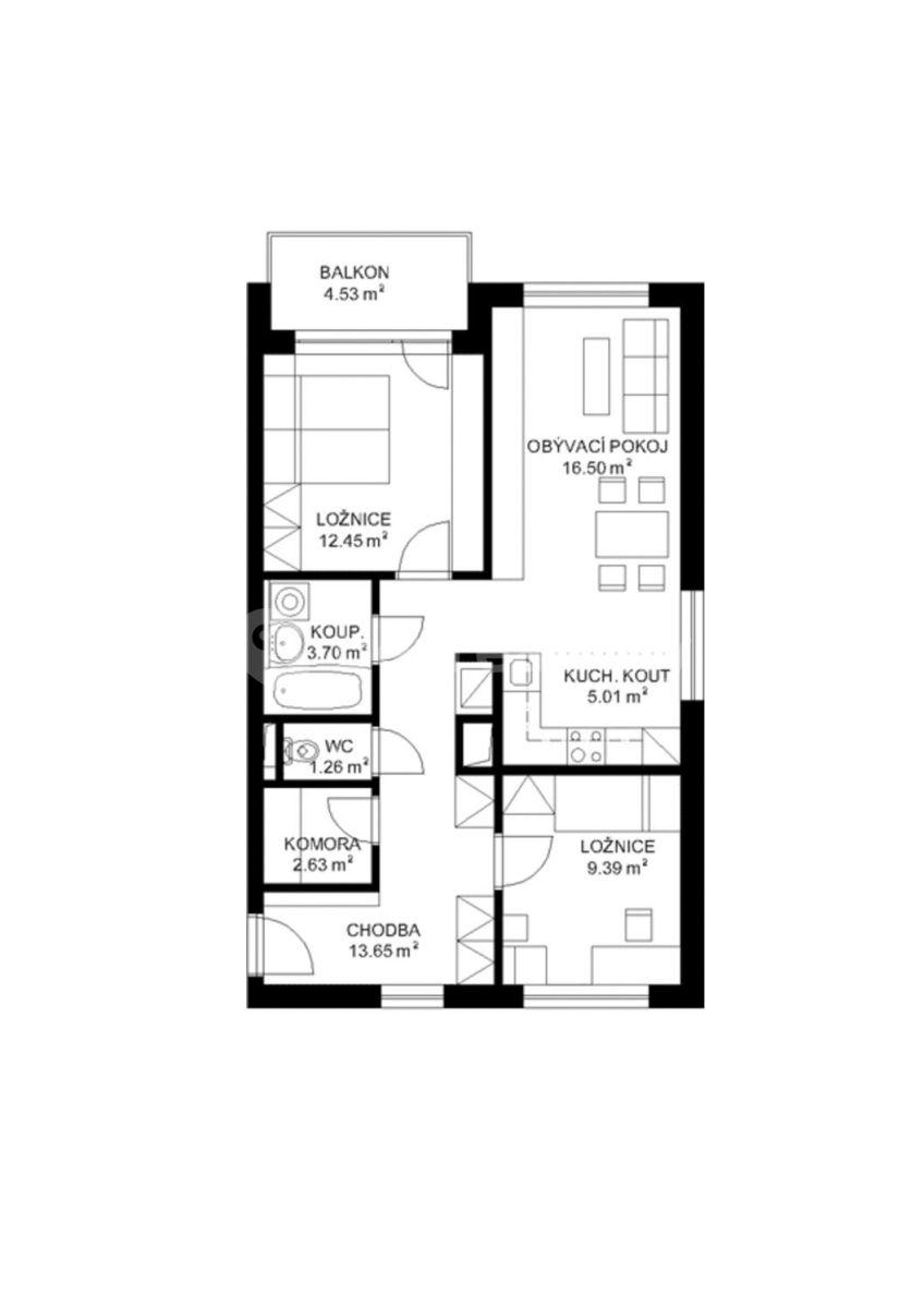 Pronájem bytu 3+kk 70 m², Ponětovická, Brno, Jihomoravský kraj