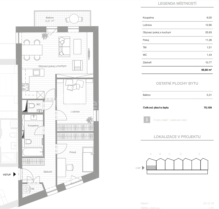 Prodej bytu 3+kk 75 m², Byškovická, Neratovice, Středočeský kraj