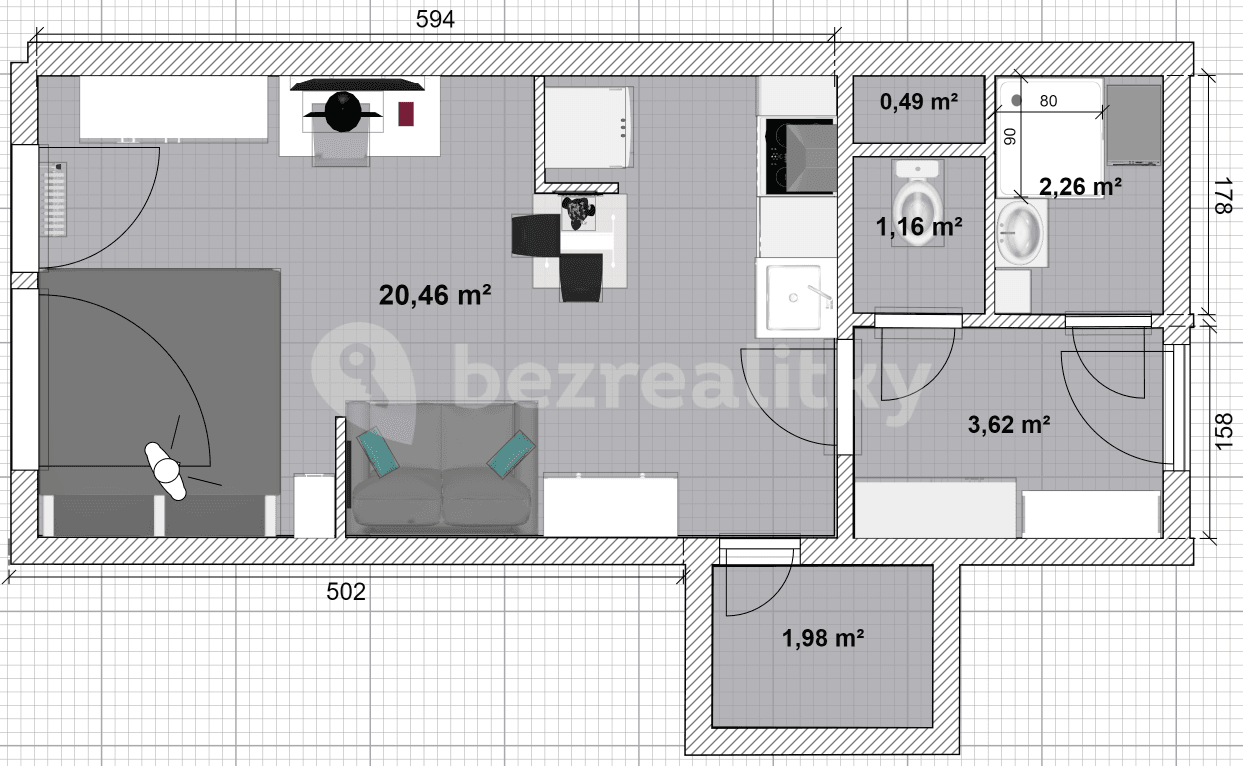 Pronájem bytu 1+kk 30 m², Pod Lysinami, Praha, Praha