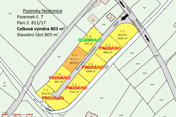 Prodej pozemku 803 m², Nedomice